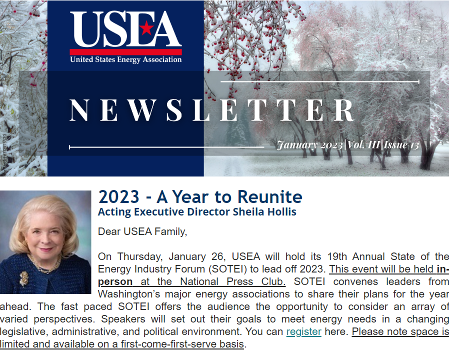 USEA Newsletter: January 2023 | USEA | United States Energy Association